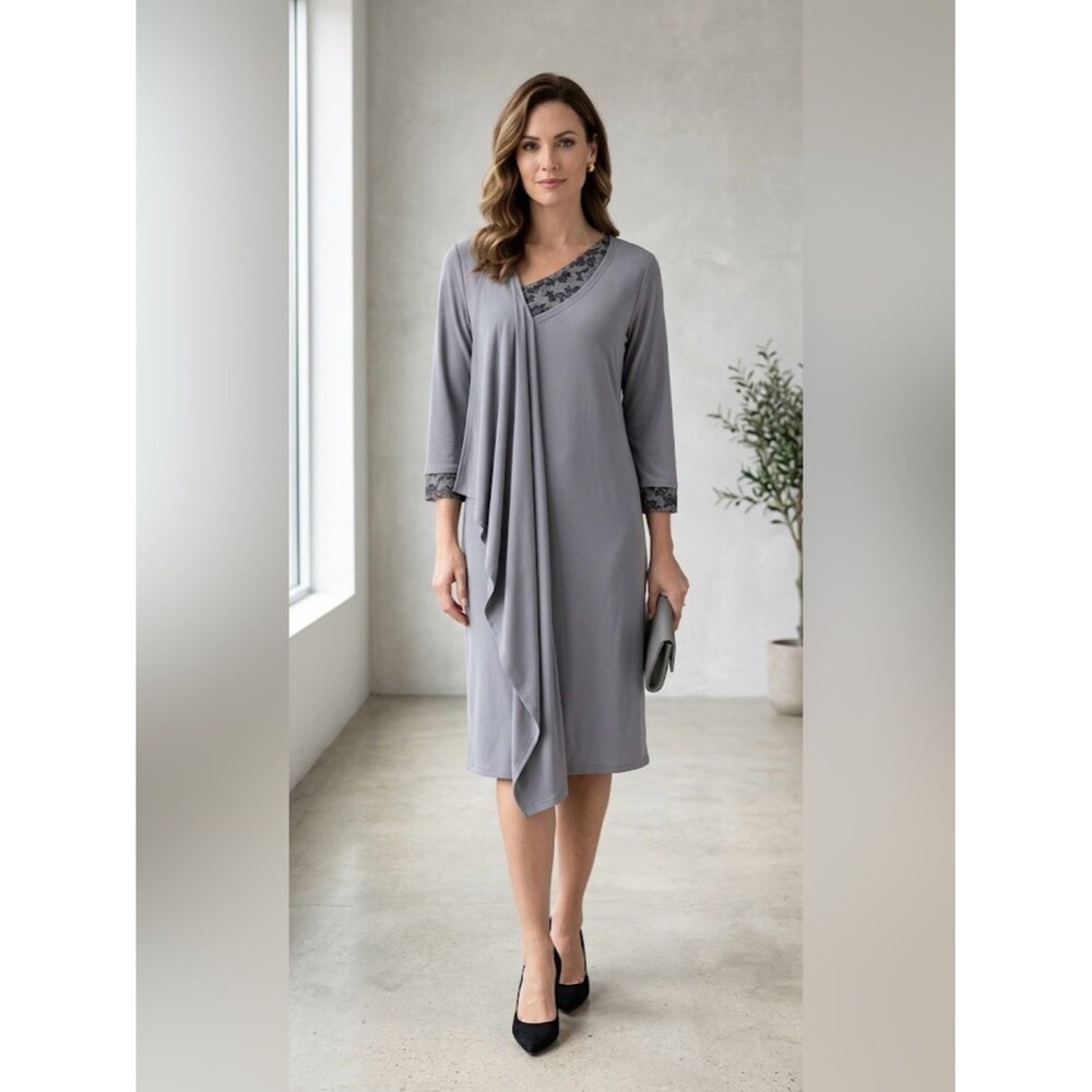 Deux Mille Vingt Six French Grey Blouson Knee-Length Dress Made in France XL